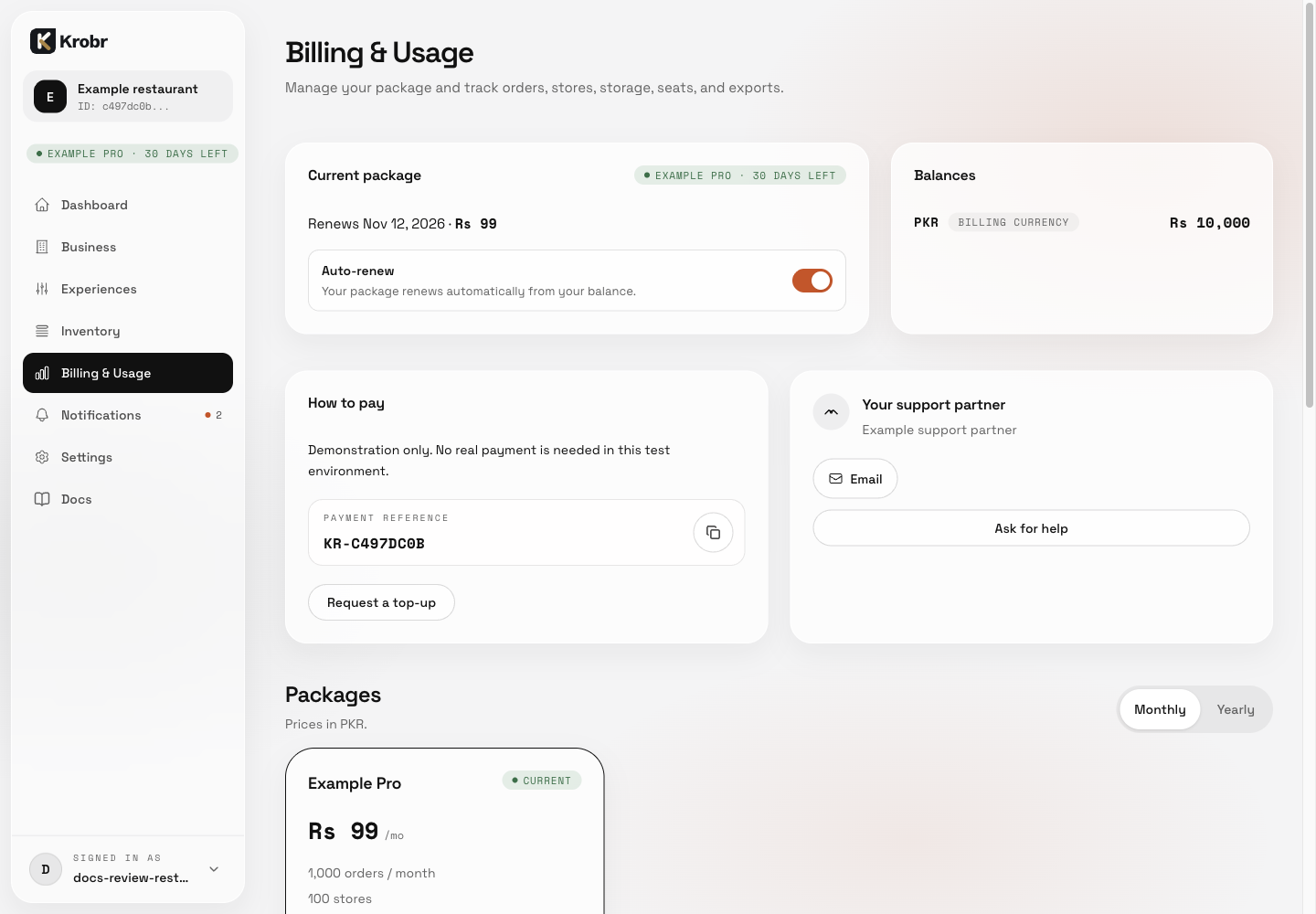 Compare packages and request a package change: find the controls in this example screen and follow the numbered instructions above.