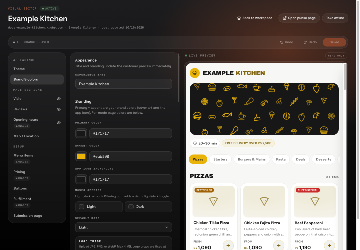 Set your brand, logo, covers, and image crop: find the controls in this example screen and follow the numbered instructions above.