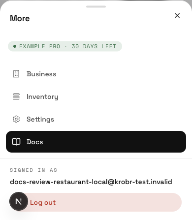 Open More on a phone to reach Docs and the other account screens.