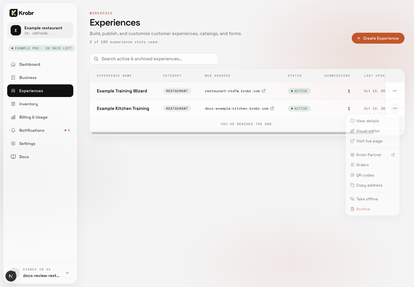 Publish, take offline, and reopen your store: find the controls in this example screen and follow the numbered instructions above.