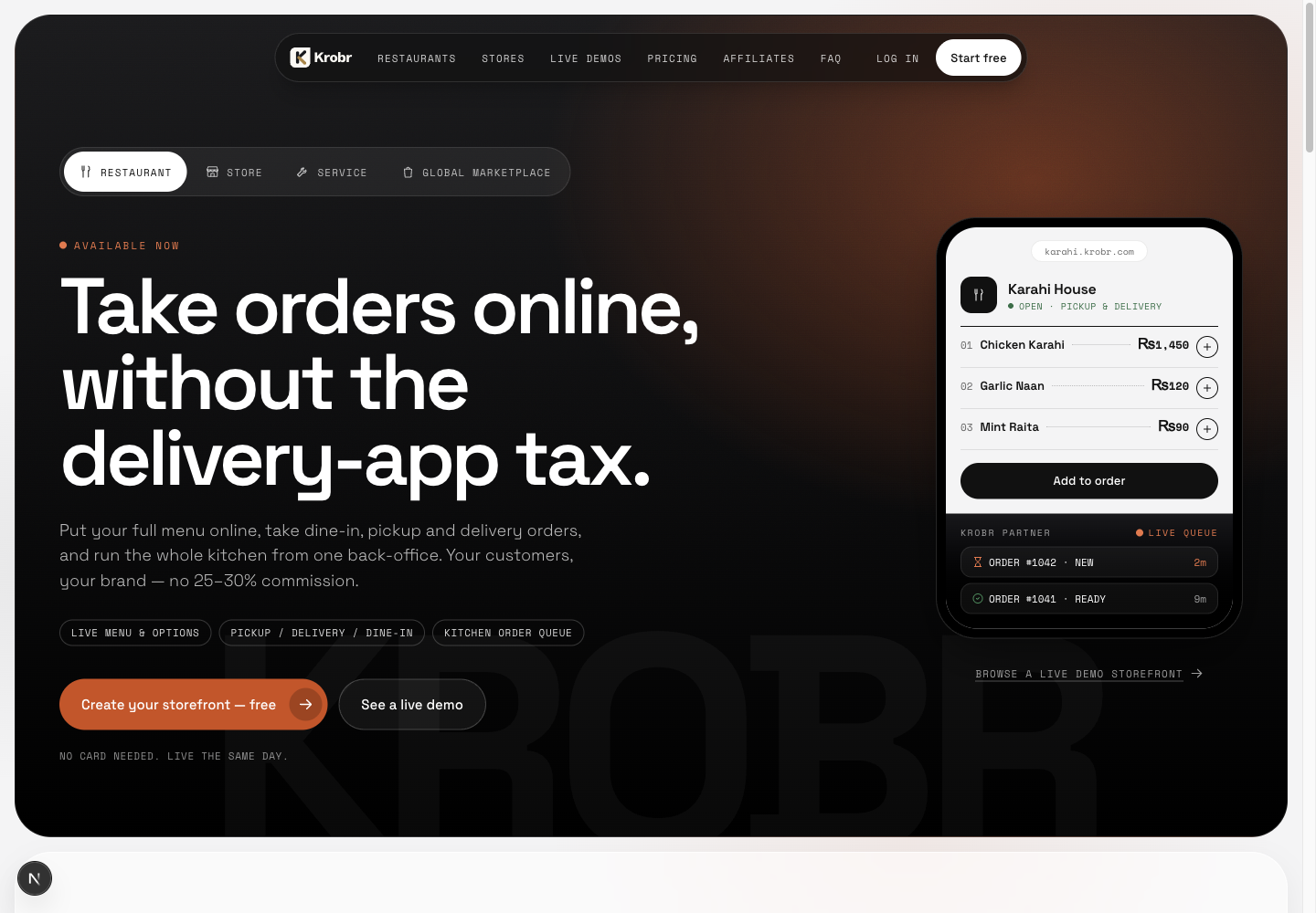 Explore pricing, themes and Krobr programs: find the controls in this example screen and follow the numbered instructions above.