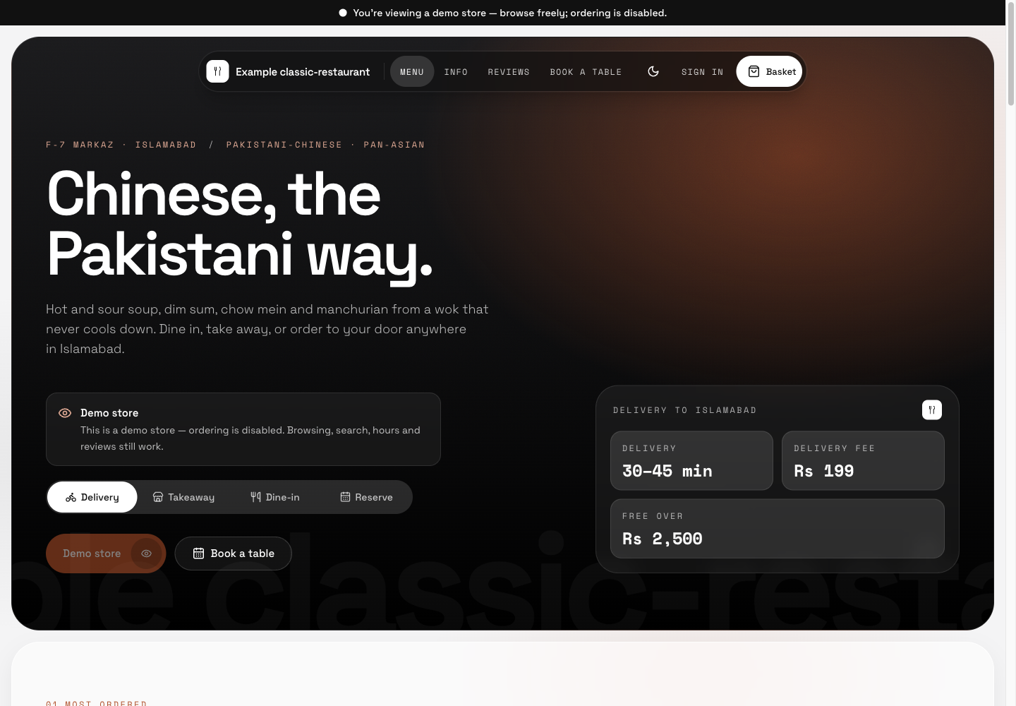 Classic Restaurant theme: controls and differences: inspect this theme’s layout and navigation in the example storefront.