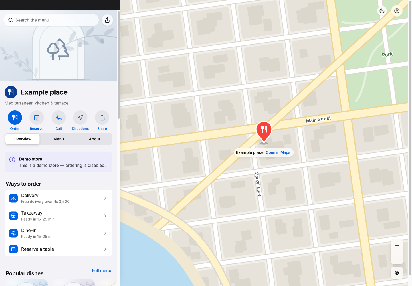 Place theme: controls aur farq: example storefront mein is theme ki layout aur navigation dekhein.