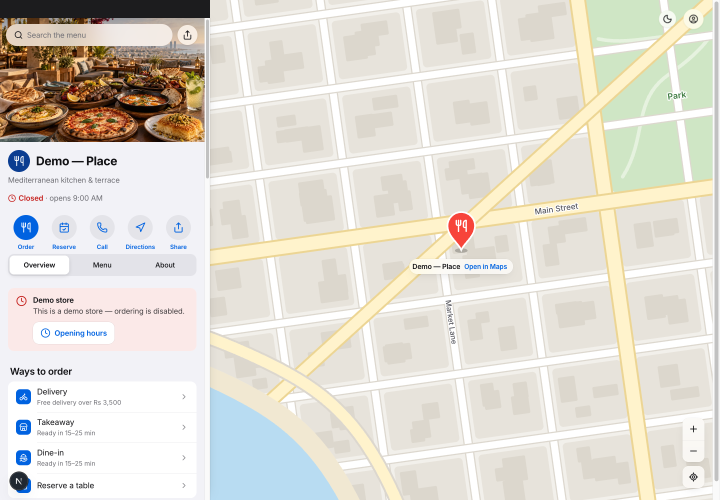 Place theme: controls and differences: inspect this theme’s layout and navigation in the example storefront.