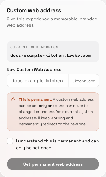 Custom Krobr address se pehle permanent-address warning aur confirmation parhein.